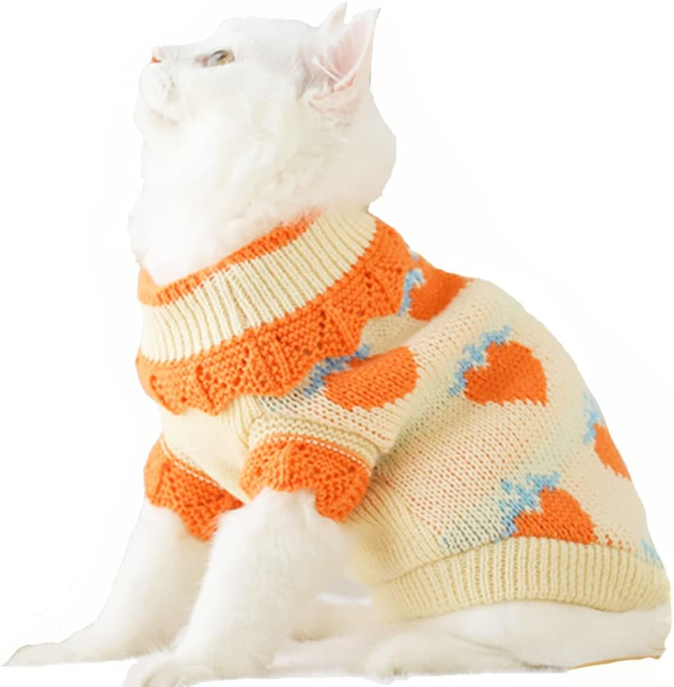 ANIAC Cat Sweater Puppy Warm Clothes Doggy Cozy Vest Shirt Autumn Winter Outfits Kitten Winter Knitwear Small Dogs Sweatshirt for Cold Season and Spring (Medium, Orange) Animals & Pet Supplies > Pet Supplies > Dog Supplies > Dog Apparel ANIAC Orange Medium 