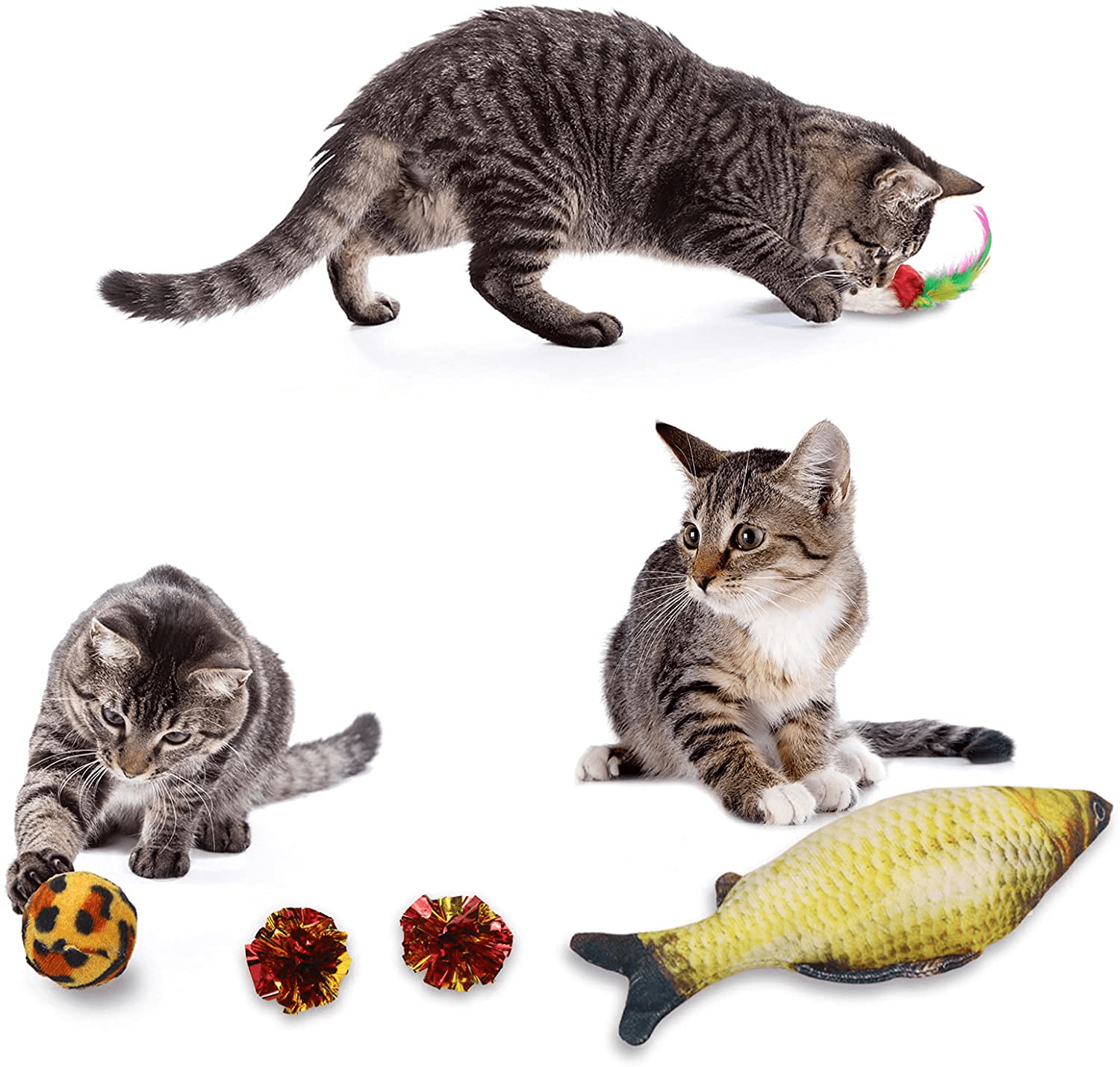 27Pcs Cat Toys Kitten Toys Assorted,Cat Tunnel Catnip Fish Feather Teaser Wand Fish Fluffy Mouse Mice Balls Tumbler Mouse Color Funny Cat Stick and Bells Toys for Cat Puppy Kitty. Animals & Pet Supplies > Pet Supplies > Cat Supplies > Cat Toys NUOGAO   