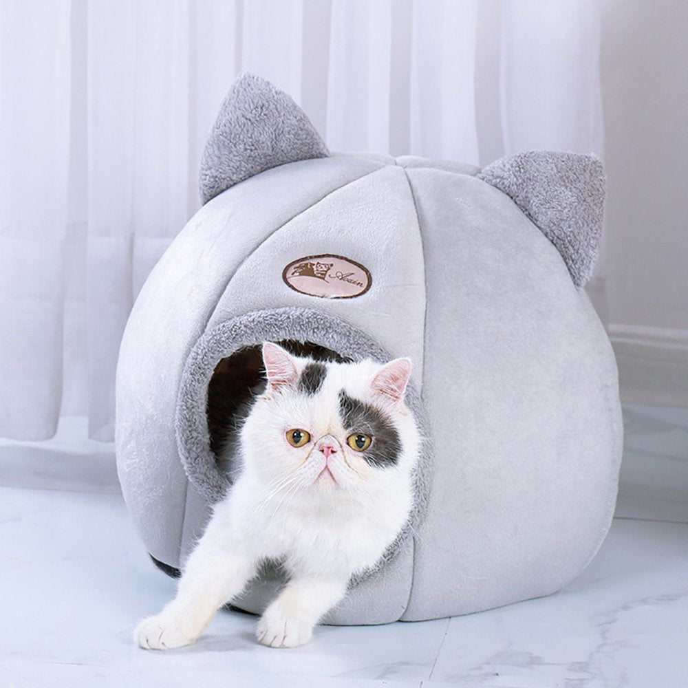 Oxodoi Cat Bed Pet Tent House for Small Dogs, Winter Indoor Washable Soft Warm Nest Foldable Sleeping Mat Pad, round and Cave Shape Self Kennel Beds House with Cat Ear, 12.59 X12.59 X13.77Inch Animals & Pet Supplies > Pet Supplies > Cat Supplies > Cat Beds Oxodoi   