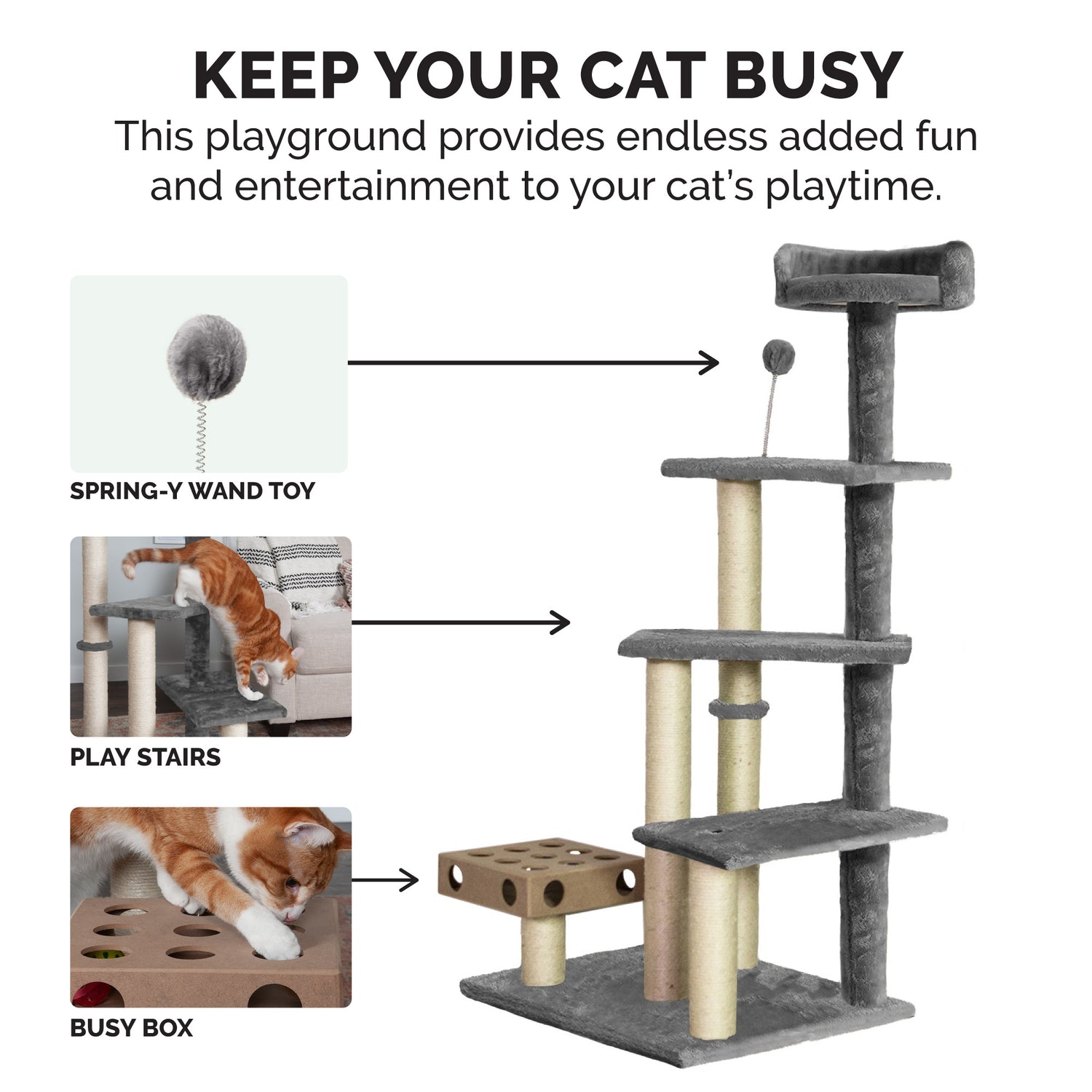 Furhaven Pet Cat Tree | Tiger Tough Cat Tree House Furniture for Cats & Kittens, Play Stairs, Gray
