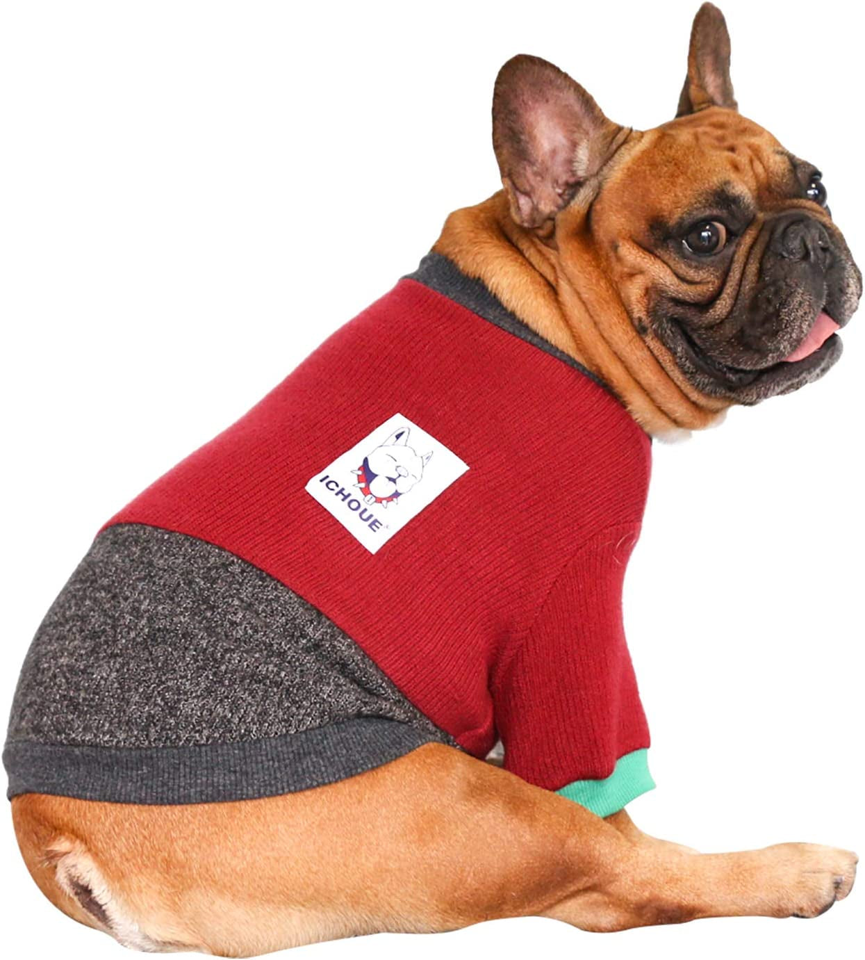 Ichoue Pet Dog Crewneck Sweater Color Block Pullover Winter Warm Clothes for French Bulldog Frenchie Shiba Inu - Pink and Grey/Medium Animals & Pet Supplies > Pet Supplies > Dog Supplies > Dog Apparel iChoue Red and Black XX-Large (Pack of 1) 