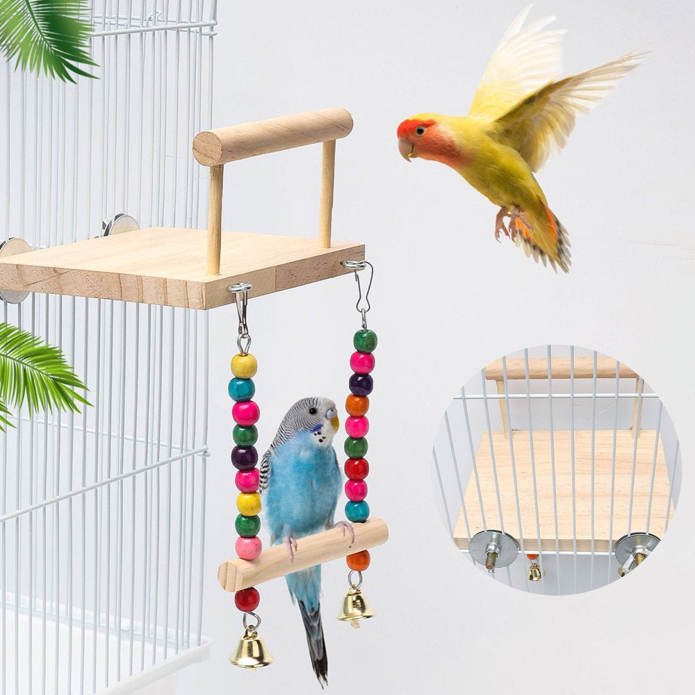 Ayyufe Parrots Swing Toy Wood Platform Colorful Beads Cage Toy Bird Perch Hanging Swing Toy with Bells Cage Accessories Animals & Pet Supplies > Pet Supplies > Bird Supplies > Bird Cage Accessories Ayyufe   