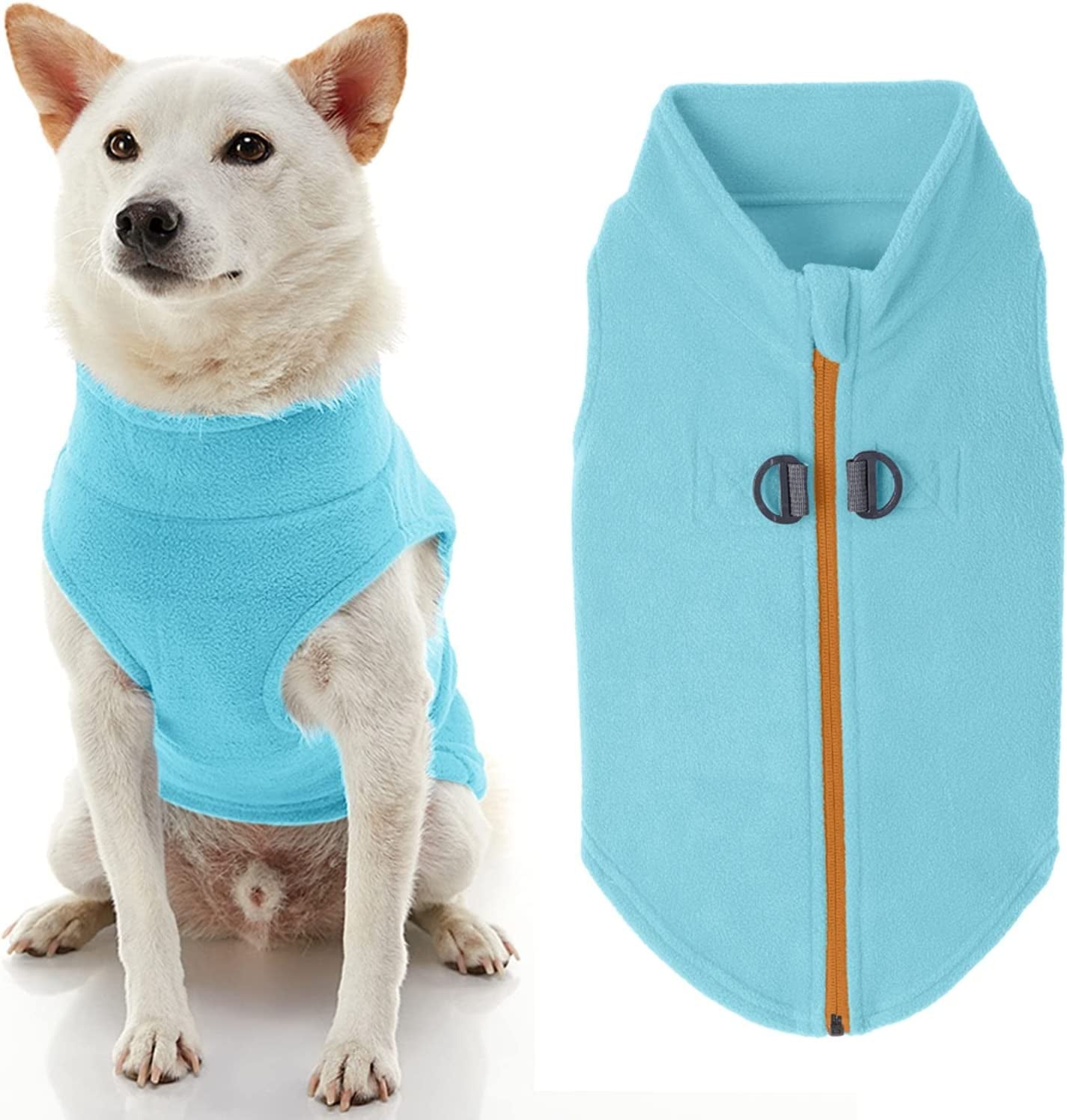 Gooby Zip up Fleece Dog Sweater - Blue, Medium - Warm Pullover Fleece Step-In Dog Jacket with Dual D Ring Leash - Winter Small Dog Sweater - Dog Clothes for Small Dogs Boy and Medium Dogs Animals & Pet Supplies > Pet Supplies > Dog Supplies > Dog Apparel Inafiction USA Turquoise X-Small chest (~11") 