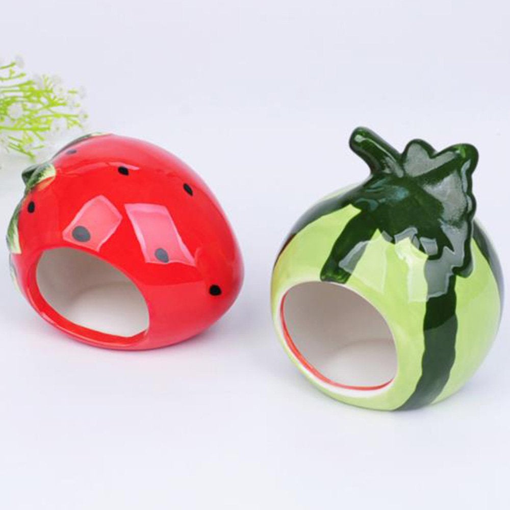 Jaspee Ceramic Cartoon Strawberry Shape Hamster House Home Summer Cool Small Animal Pet Nesting Habitat Cage Accessories Animals & Pet Supplies > Pet Supplies > Small Animal Supplies > Small Animal Habitats & Cages Jaspee   