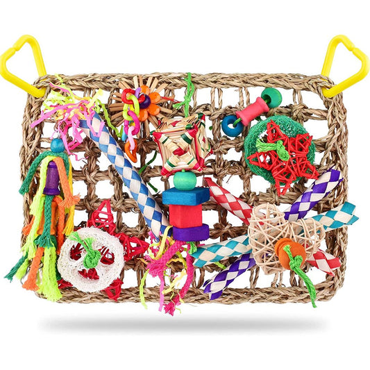 Bird Toys, Bird Foraging Wall Toy, Edible Seagrass Woven Climbing Hammock Mat with Colorful Chewing Toys,Swing Toy， Suitable for Lovebirds, Finch, Other Birds Animals & Pet Supplies > Pet Supplies > Bird Supplies > Bird Toys Ugerlov   