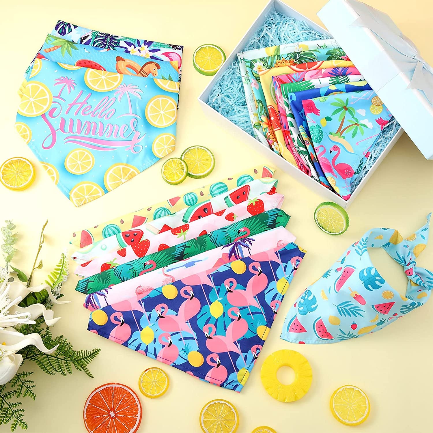 50 Pieces Summer Dog Bandanas Bulk Hawaiian Bandanas Bibs Triangle Dog Scarf Dog Kerchief Set Dog Bandanas with Fruit Leave Flamingo Patterns for Summer Pet Costume Accessories Decoration Animals & Pet Supplies > Pet Supplies > Dog Supplies > Dog Apparel Chunful   