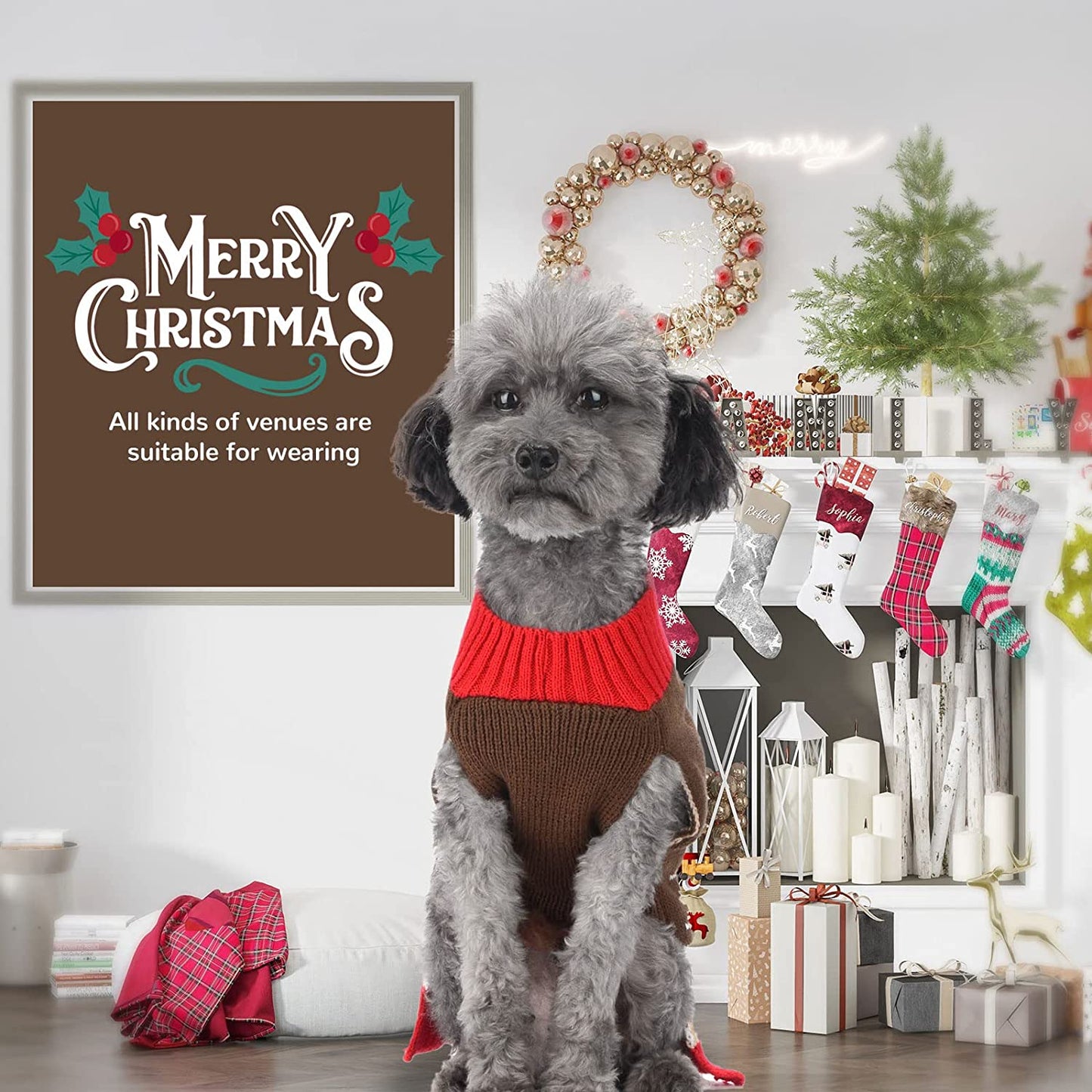 PETCARE Dog Christmas Sweater Costume Cute Ugly Funny Brown Reindeer Christmas Sweater for Dogs Cats Clothes Warm Fall Winter Holiday Pullover Outfits Vest for Small Medium Large Dogs Puppy Xmas,M Animals & Pet Supplies > Pet Supplies > Dog Supplies > Dog Apparel PETCARE   