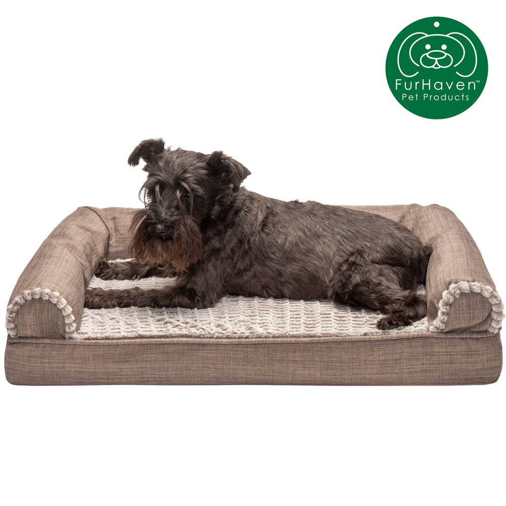 Furhaven Pet Products | Memory Foam Luxe Fur & Performance Linen Sofa-Style Couch Pet Bed for Dogs & Cats, Woodsmoke, Large Animals & Pet Supplies > Pet Supplies > Cat Supplies > Cat Beds FurHaven Pet Cooling Gel Foam M Woodsmoke