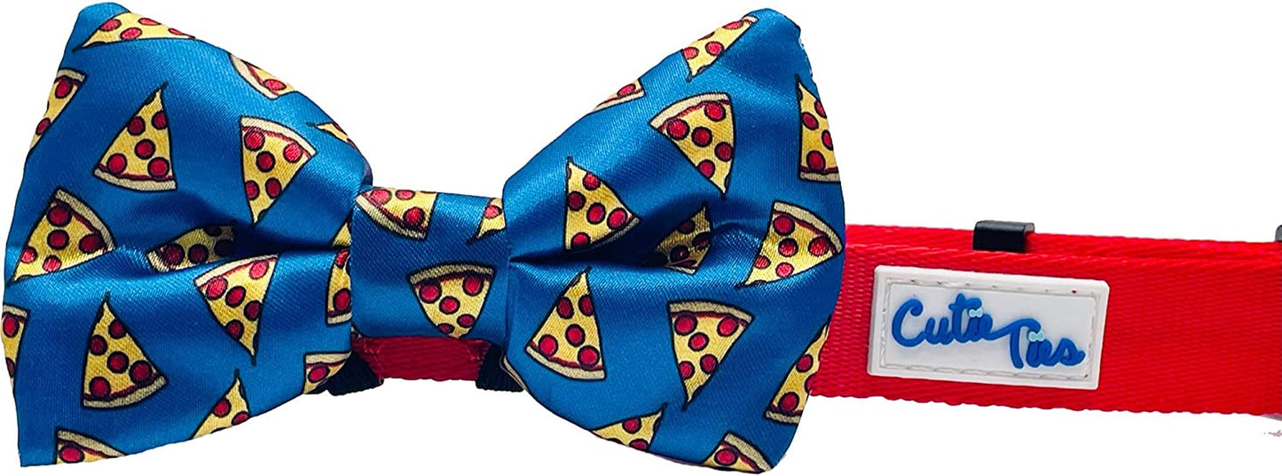 CUTIE TIES Dog Bow Tie Pizza- 2" X 4" Premium Quality Bow Ties for Dogs - Fancy Dog Tie with Slip over Elastic Bands - Cute Dog Tie Fits Most Collars - Dog Tie for Small, Medium and Large Breeds Animals & Pet Supplies > Pet Supplies > Dog Supplies > Dog Apparel Cutie Ties Pizza  