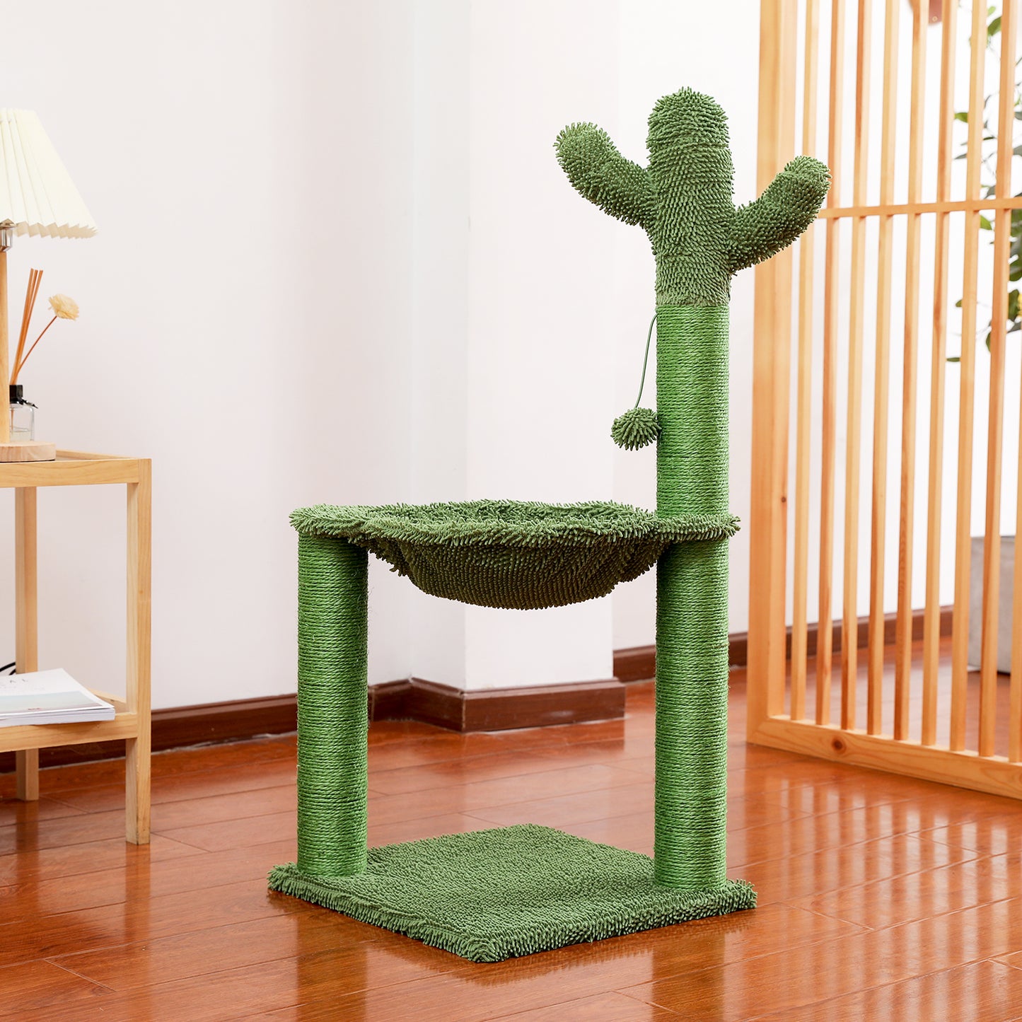 Cat Scratching Post Cactus Cat Tower with Hammock Play Tower Sisal Play Kitty Activity Center Furniture Toys Sturdy, 93.5Cm, Green