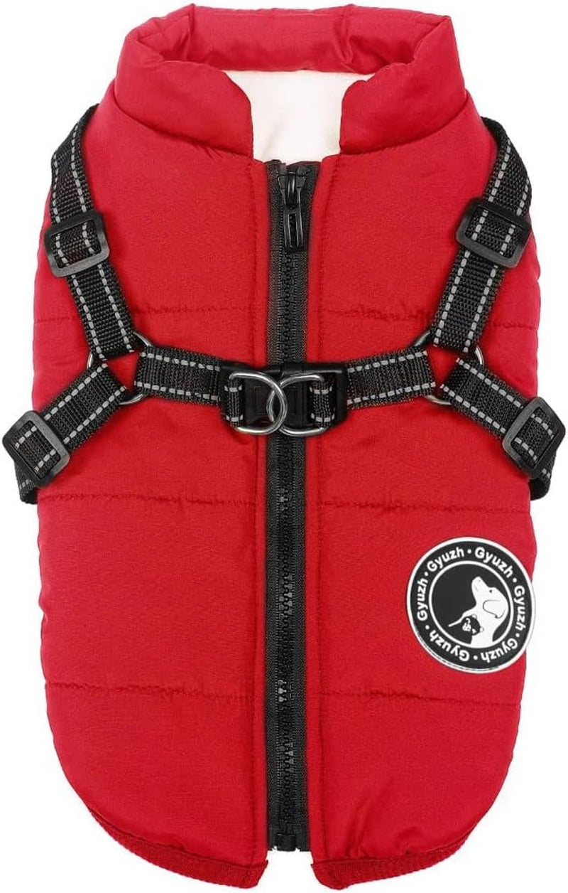 Gyuzh Dog Coat with Harness Winter Dog Coat Fleece Dog Jacket Waterproof Dog Coat Zipper Dog Jacket Puppy Coat Small Dog Clothes Dog Coat with Reflective Harness for Smal Medium Large Dogs Animals & Pet Supplies > Pet Supplies > Dog Supplies > Dog Apparel Gyuzh red Small 