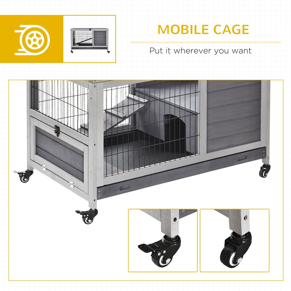 Pawhut Wooden Indoor Rabbit Hutch Elevated Cage Habitat with Enclosed Run with Wheels, Ideal for Rabbits and Guinea Pigs Animals & Pet Supplies > Pet Supplies > Small Animal Supplies > Small Animal Habitats & Cages Aosom LLC   