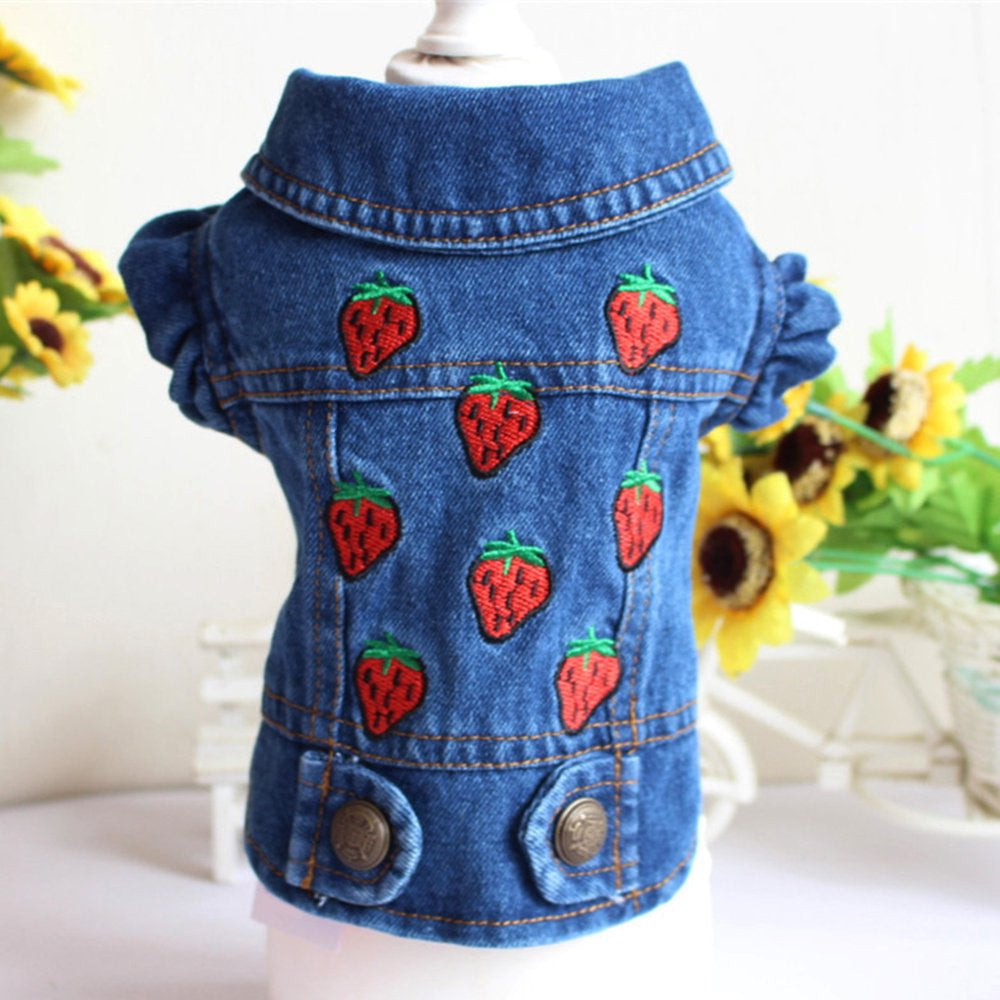 Walbest Dog Jean Jacket, Puppy Blue Denim Lapel Vest Coat Costume, Girl Boy Dog T-Shirt Strawberry Print Clothes, Cool and Funny Apparel Outfits, Dog Outfits for Small Medium Dogs Cats Animals & Pet Supplies > Pet Supplies > Cat Supplies > Cat Apparel Walbest   