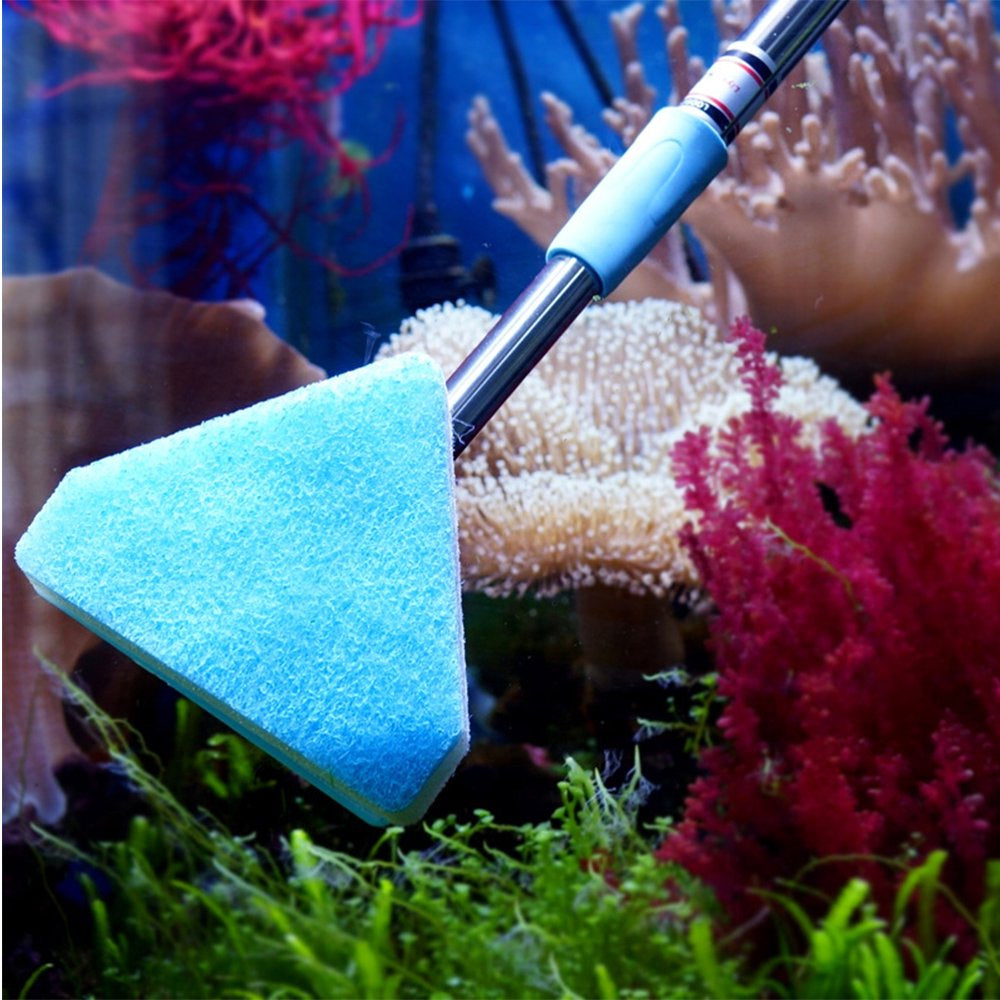 NICEXMAS 2 Pcs Telescopic Sponge Cleaning Brush Scrubber Aquarium Fish Tank Cleaning Brush Tool for Home Shop Supplies (Rectangle, Triangle Style, Sky-Blue) Animals & Pet Supplies > Pet Supplies > Fish Supplies > Aquarium Cleaning Supplies NICEXMAS   