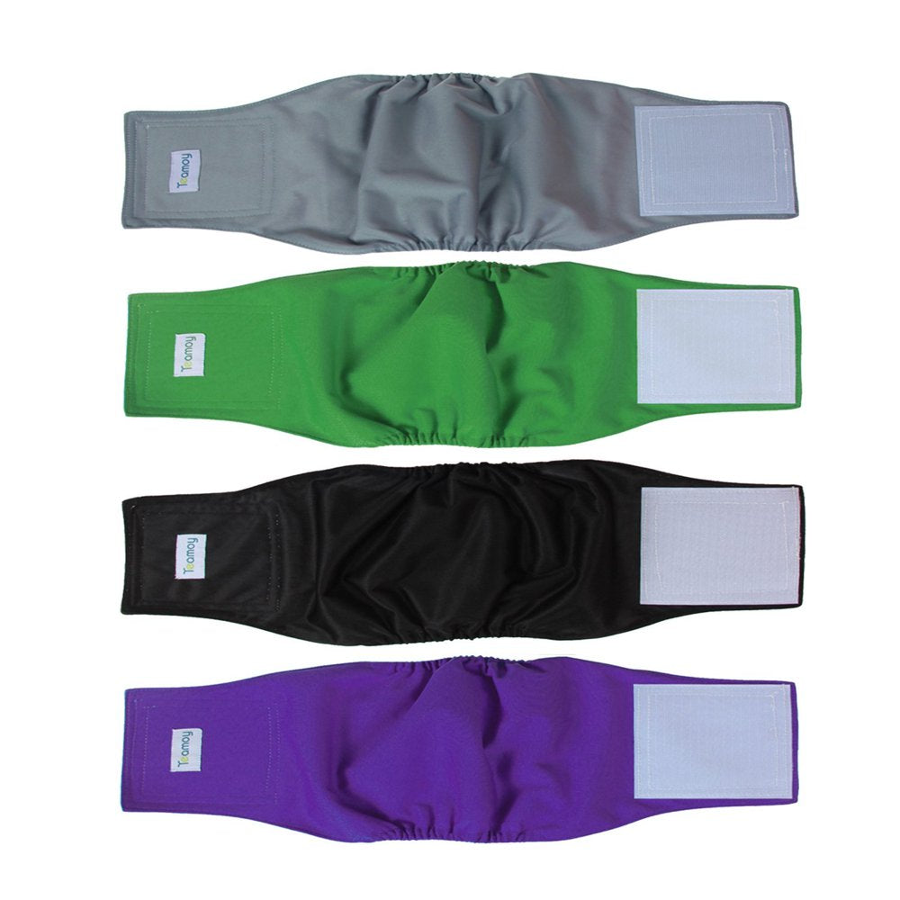 Teamoy Reusable Wrap Diapers for Male Dogs, Washable Puppy Belly Band S(10&Quot;-13&Quot;Waist) Black+ Gray+ Green+ Purple Animals & Pet Supplies > Pet Supplies > Dog Supplies > Dog Diaper Pads & Liners Damero INC   