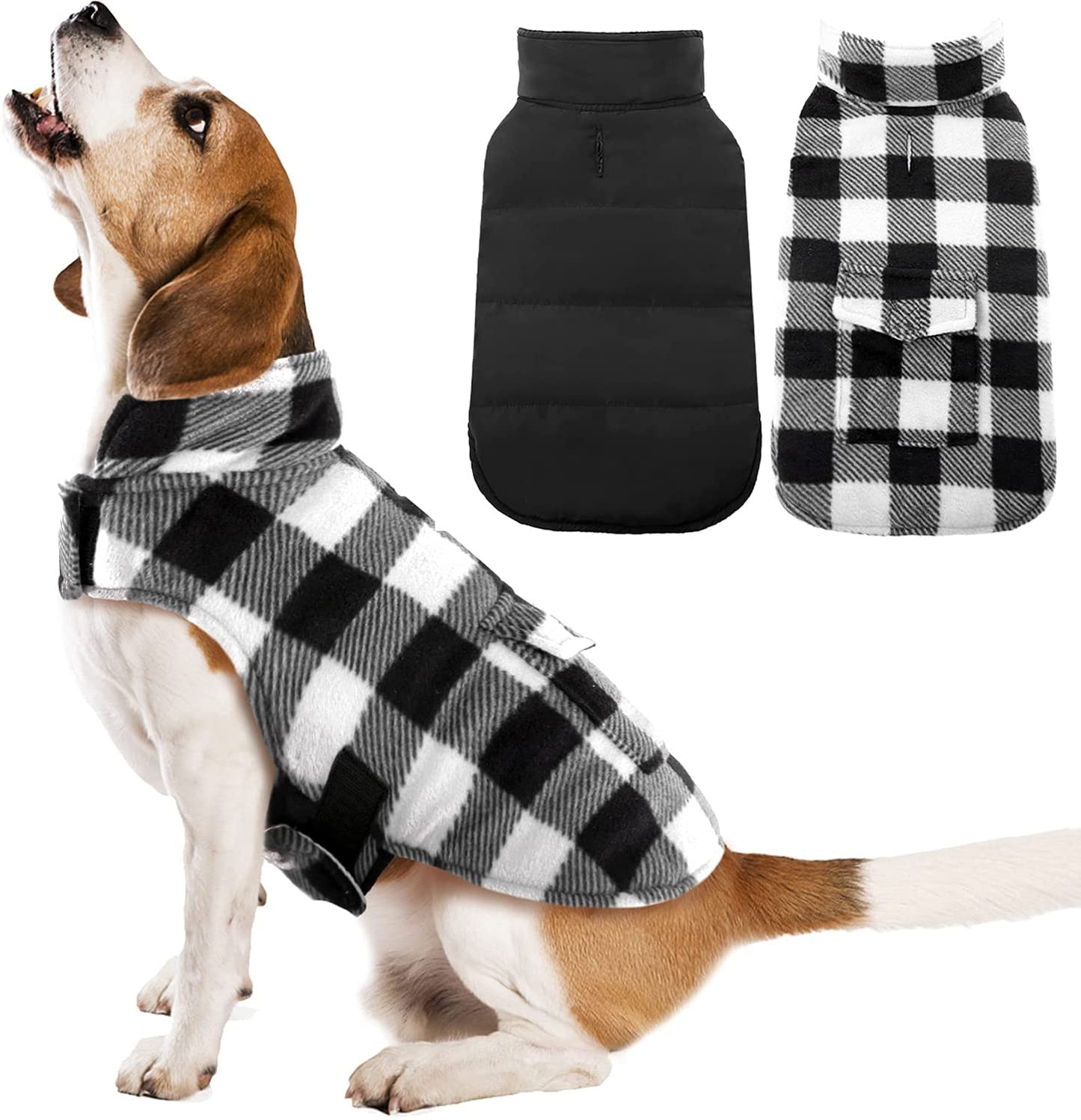 Kuoser Cozy Dog Winter Coat, Windproof Dog Jacket British Style Plaid Cold Weather Dog Coat Reversible Warm Dog Vest for Small Medium Large Dogs Red L Animals & Pet Supplies > Pet Supplies > Dog Supplies > Dog Apparel Kuoser White X-Large (Chest Girth: 24.4-29.9'') 