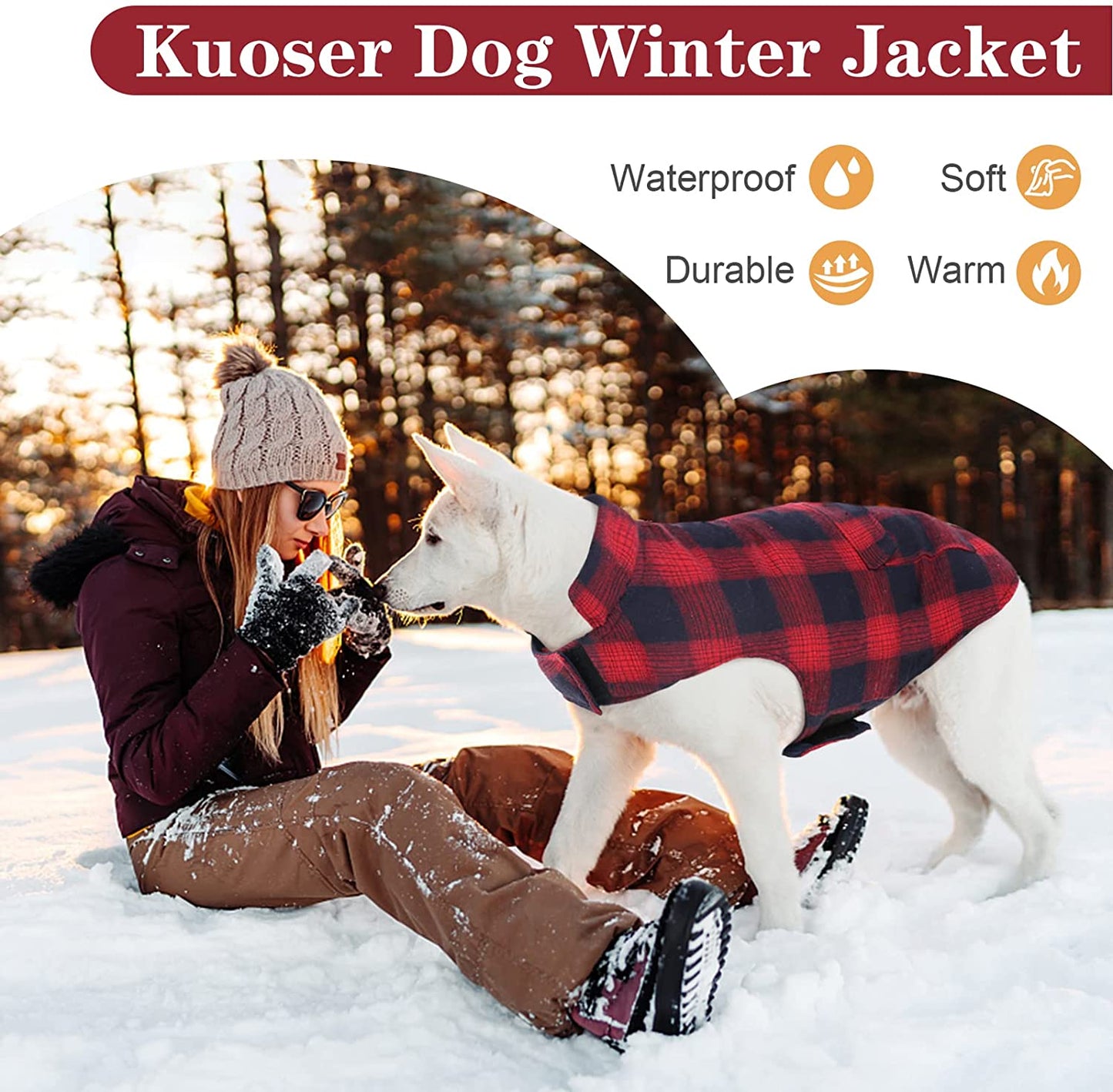 Kuoser Dog Winter Coat, Reversible Dog Jacket, Warm Dog Coat British Style Puppy Cold Weather Coat, Windproof Dog Clothes Dog Vest for Small Medium and Large Dogs Red M Animals & Pet Supplies > Pet Supplies > Dog Supplies > Dog Apparel Kuoser   