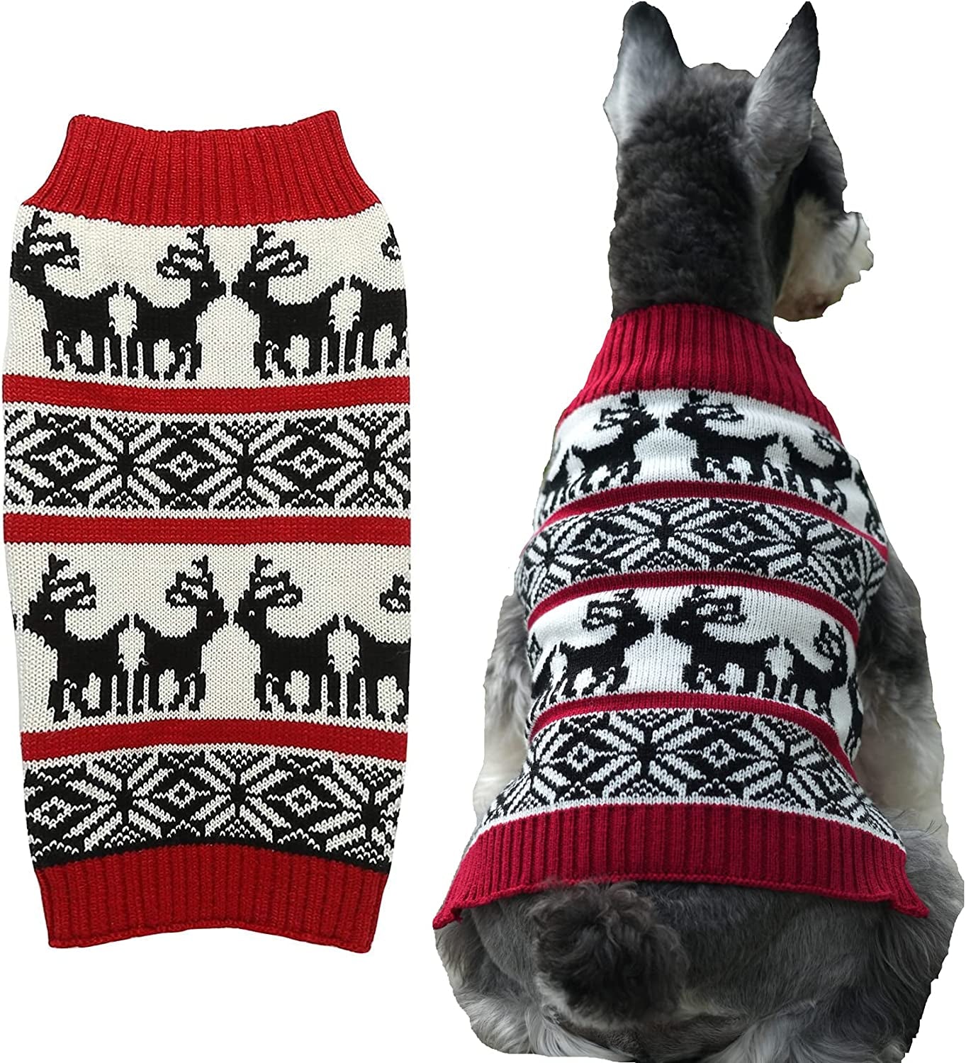 Ugly Vintage Knit Xmas Reindeer Holiday Festive Dog Sweater for Small Dogs, Small (S) Back Length 12" Animals & Pet Supplies > Pet Supplies > Dog Supplies > Dog Apparel Lanyar Red Medium (Pack of 1) 