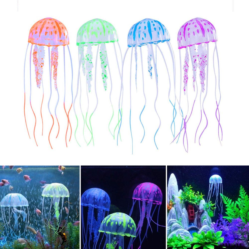 Jellyfish Aquarium Decorations, Eeekit 4Pcs Glowing Effect Artificial Jellyfish Aquarium Decor Fish Tank Silicone Ornament, Instant Suction Cup Installation Animals & Pet Supplies > Pet Supplies > Fish Supplies > Aquarium Decor EEEKit   