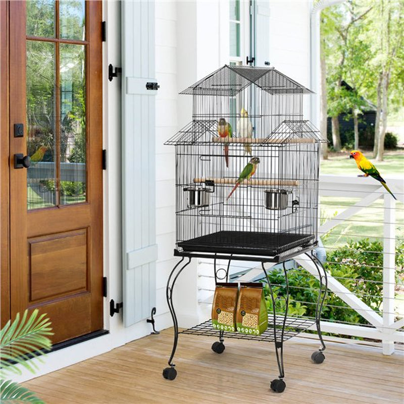 Topeakmart Triple Roof Rolling Bird Cage with Stand Perch, Large, Metal, Black Animals & Pet Supplies > Pet Supplies > Bird Supplies > Bird Cages & Stands Topeakmart   