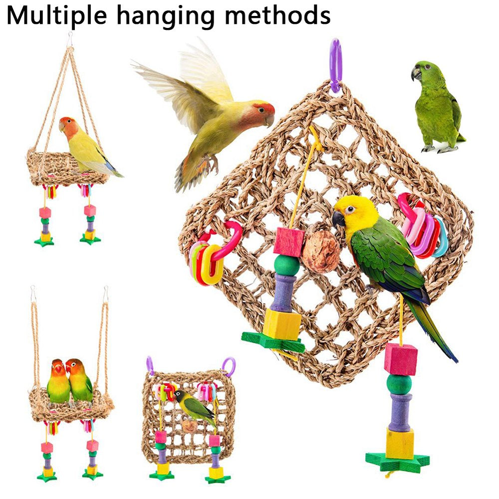 Visland Bird Swing Toy, Metal Buckel Chain Hanging Hook Wall Bird Toy Cage Decor for Parrot Macaw African Greys Budgies Cockatoo Parakeet Cockatiels Conure Lovebird