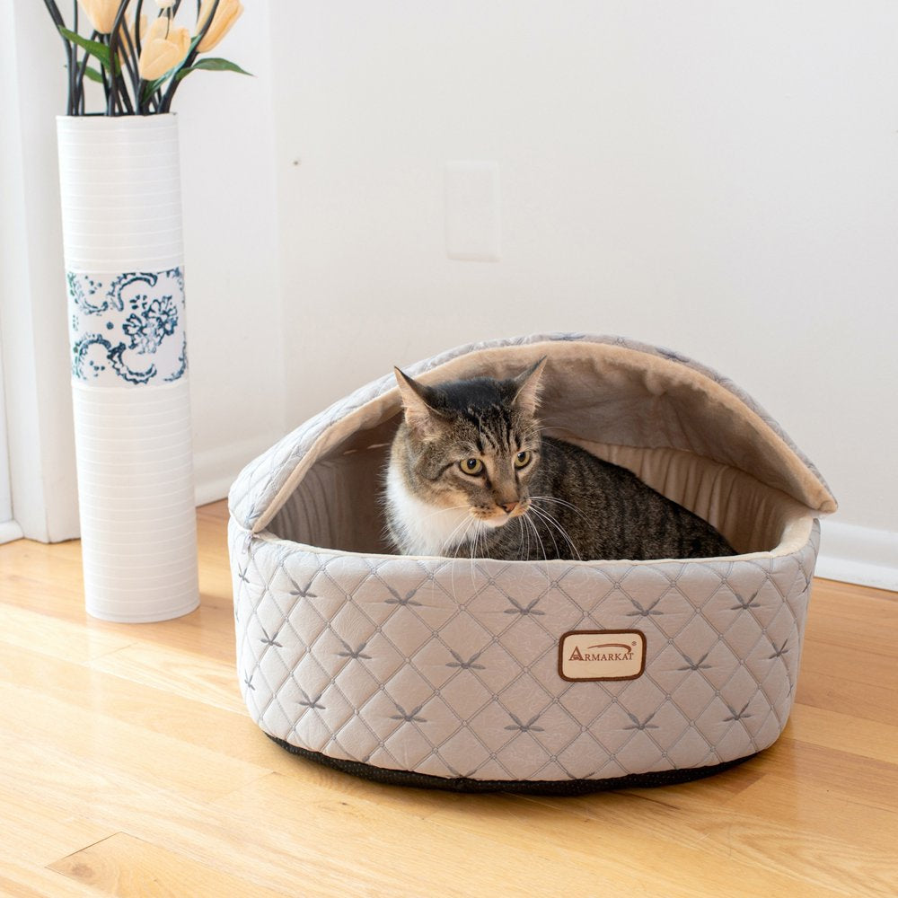 Armarkat Cat Bed, Small, Pale Silver and Beige, C33HQH/MH-S Animals & Pet Supplies > Pet Supplies > Cat Supplies > Cat Beds Aeromark Intl Inc S Pale Silver 