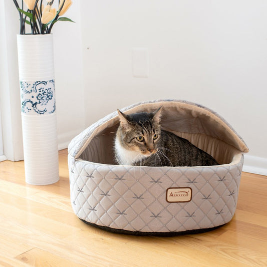 Armarkat Cat Bed, Small, Pale Silver and Beige, C33HQH/MH-S Animals & Pet Supplies > Pet Supplies > Cat Supplies > Cat Beds Aeromark Intl Inc S Pale Silver 