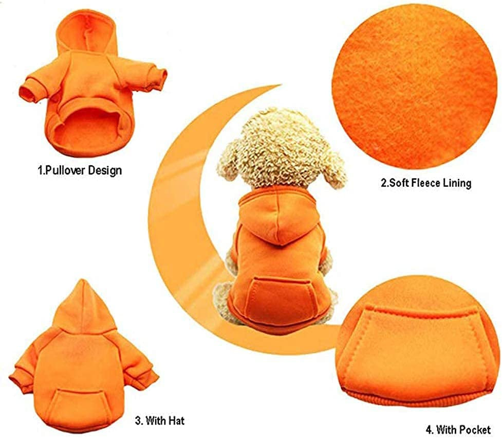 Jecikelon Winter Dog Hoodie Sweatshirts with Pockets Warm Dog Clothes for Small Dogs Chihuahua Coat Clothing Puppy Cat Custume (Medium, Orange) Animals & Pet Supplies > Pet Supplies > Dog Supplies > Dog Apparel Jecikelon   