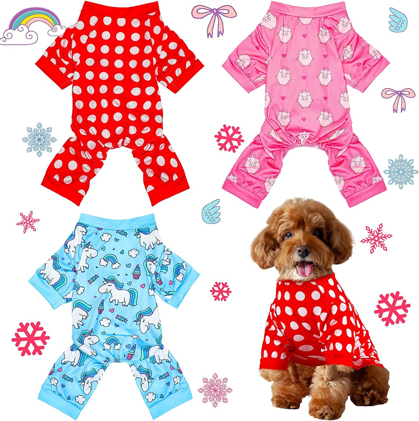 3 Pieces Dog Pajamas Puppy Onesies Soft Dog Pet Clothes Dog Jumpsuit Jammies for Small Medium Large Dogs Cute Apparel Bodysuits Dog Pjs for Girl and Boy, 3 Styles(S Fits 3.3-5.5 Lbs) Animals & Pet Supplies > Pet Supplies > Dog Supplies > Dog Apparel Frienda S Fits 3.3-5.5 lbs  