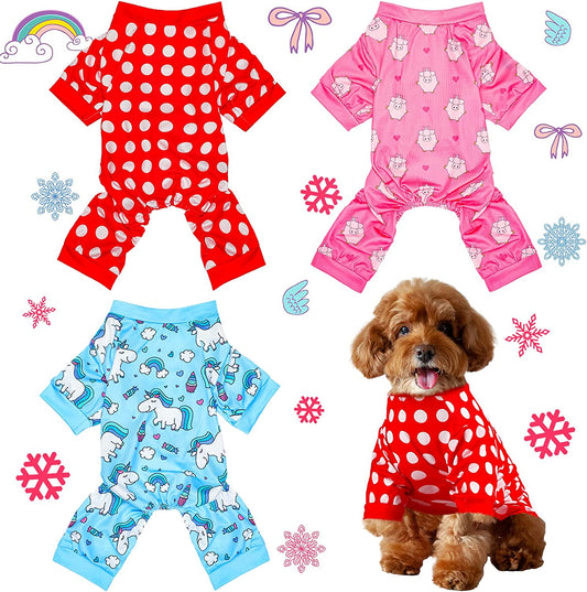 3 Pieces Dog Pajamas Puppy Onesies Soft Dog Pet Clothes Dog Jumpsuit Jammies for Small Medium Large Dogs Cute Apparel Bodysuits Dog Pjs for Girl and Boy, 3 Styles(S Fits 3.3-5.5 Lbs) Animals & Pet Supplies > Pet Supplies > Dog Supplies > Dog Apparel Frienda S Fits 3.3-5.5 lbs  