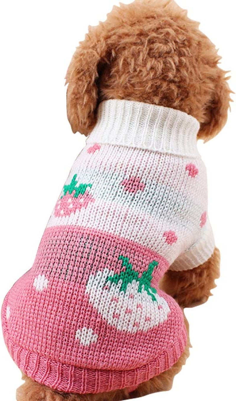 CHBORCHICEN Pet Dog Sweaters Classic Knitwear Turtleneck Winter Warm Puppy Clothing Cute Strawberry and Heart Doggie Sweater (Pink, Small) Animals & Pet Supplies > Pet Supplies > Dog Supplies > Dog Apparel CHBORCHICEN Pink Medium 