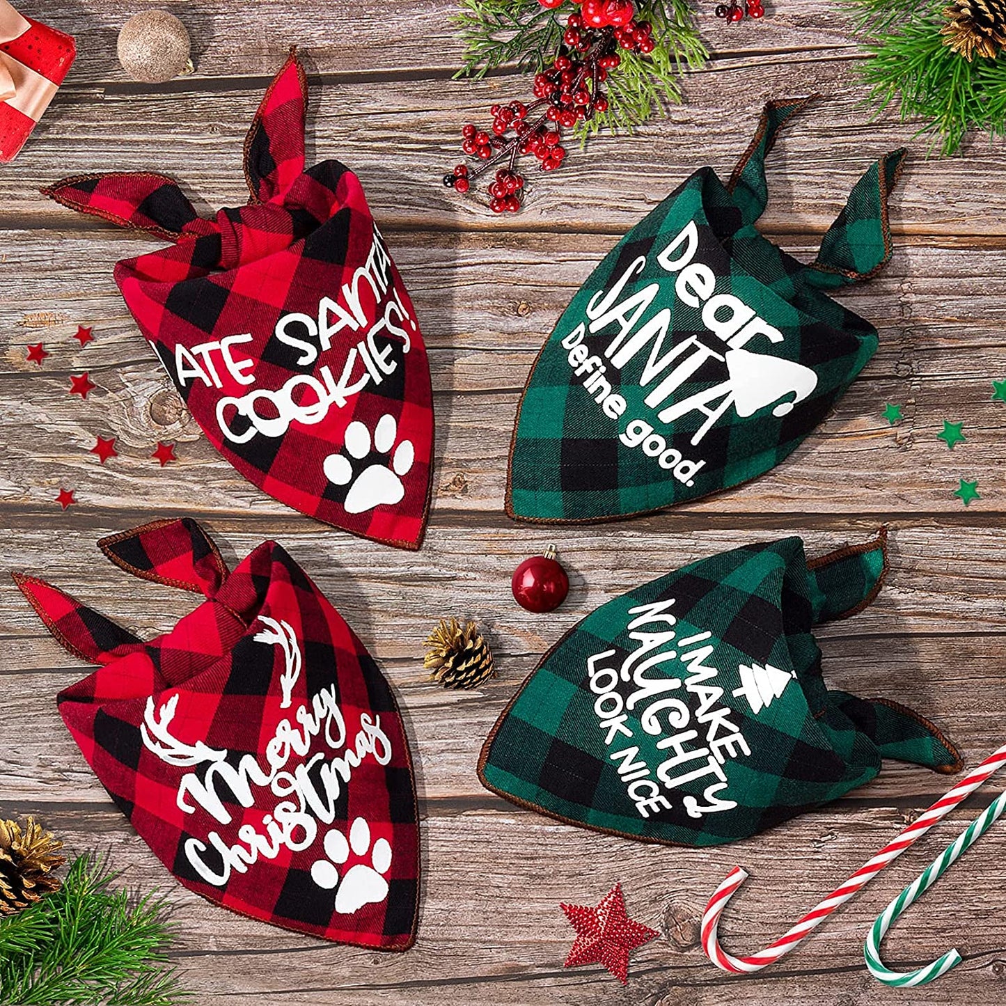 4 Pack Birthday Dog Bandanas - Classic Triangle Merry Christmas Printing Fall Plaid Xmas Pet Scarf Bibs Kerchief Gifts Set - Pet Holiday Accessories Decoration for Small to Large Puppy Dogs Cats Animals & Pet Supplies > Pet Supplies > Dog Supplies > Dog Apparel Remifa   