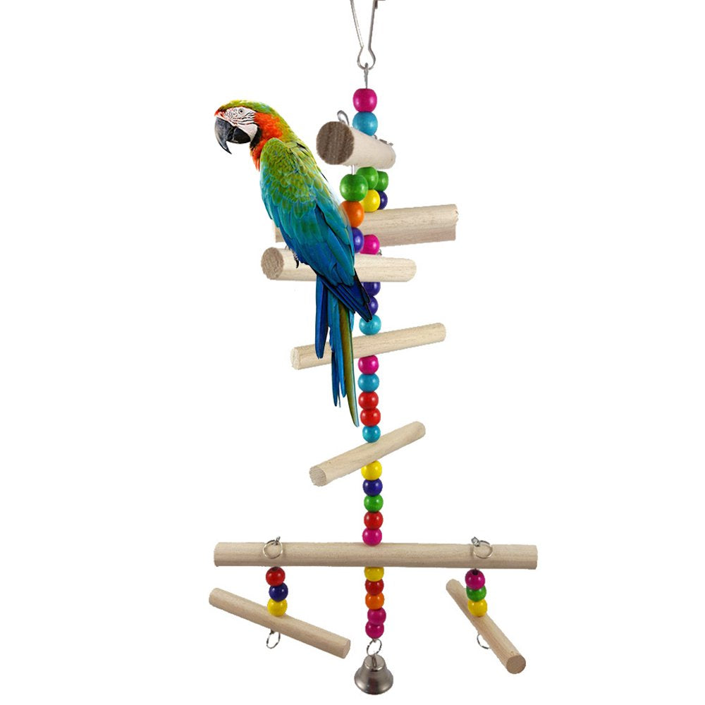 Bird Cage Toys Parrot Wood Perch Toy Colorful Wooden Beads Ladder Stand Chewing Toy for Cockatiels Parakeets Conures Animals & Pet Supplies > Pet Supplies > Bird Supplies > Bird Ladders & Perches BYDEZCON   