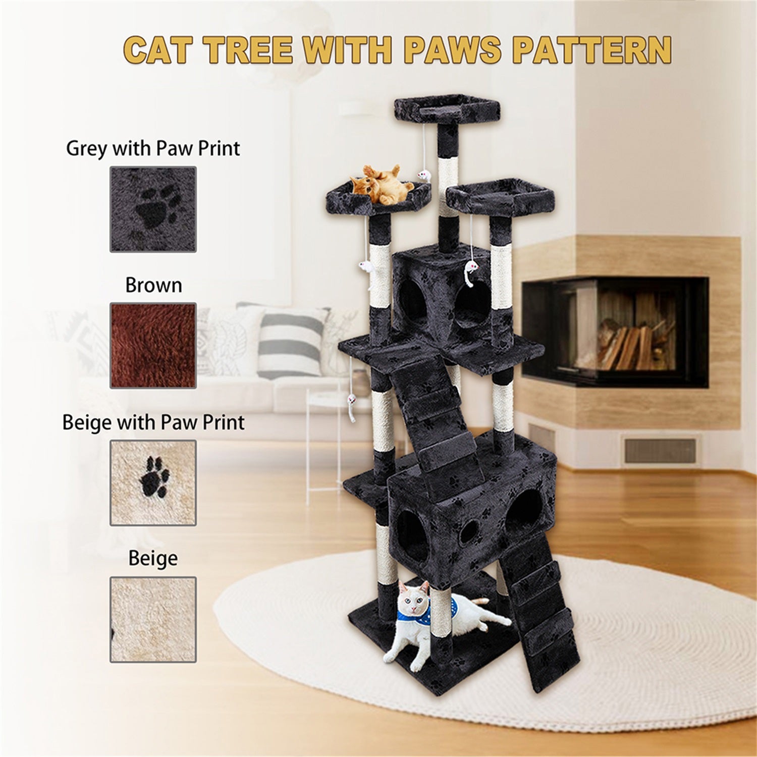 Pefilos 67" Cat Tree Condo for Multiple Cats Furniture Cat Tree House for Outdoor Cat Tree Tower for Indoor Cats Large Pet Club Cat Tree Furniture, Beige