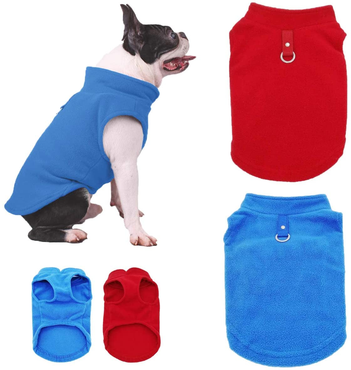 LKEX 2 Pack Dog Fleece Vest, Cozy Soft Winter Coat，Warm Dog Apparel，Cold Weather Small Dog Pullover Fleece Jacket Sweater with Leash Ring (M, Blue&Red) Animals & Pet Supplies > Pet Supplies > Dog Supplies > Dog Apparel LKEX Blue&Red Small 