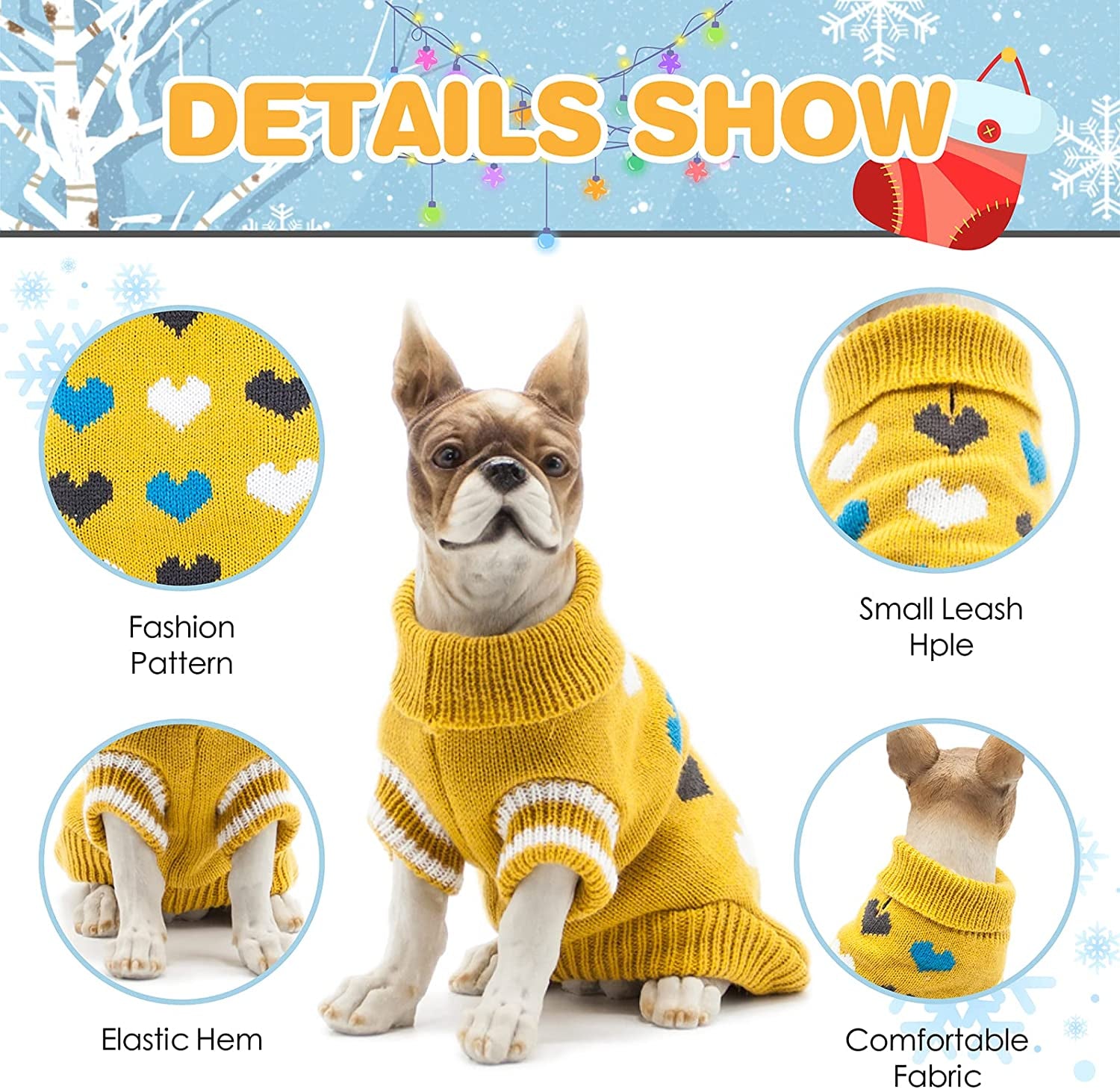 Cnarery Dog Sweater, Soft and Warm Dog Knitted Sweater with Leash Hole, Dog Winter Coat, Cold Weather Clothes for Small Medium Dogs Cat (Small, Yellow) Animals & Pet Supplies > Pet Supplies > Dog Supplies > Dog Apparel Cnarery   