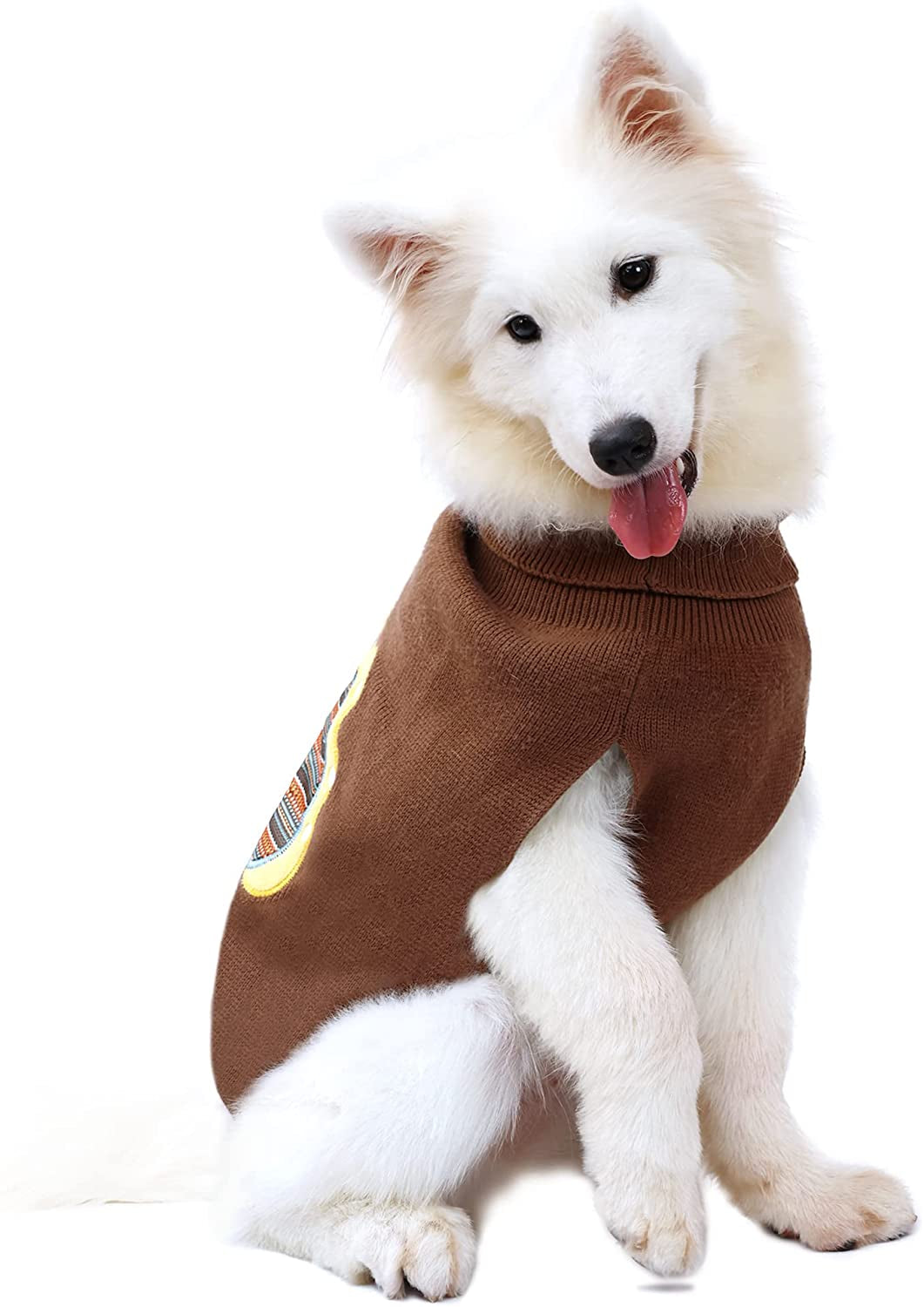 DELIFUR Thanksgiving Dog Sweater Turkey Dog Sweater Warm Knitted Winter Clothes for Pets Dogs Brown (Medium) Animals & Pet Supplies > Pet Supplies > Dog Supplies > Dog Apparel DELIFUR   