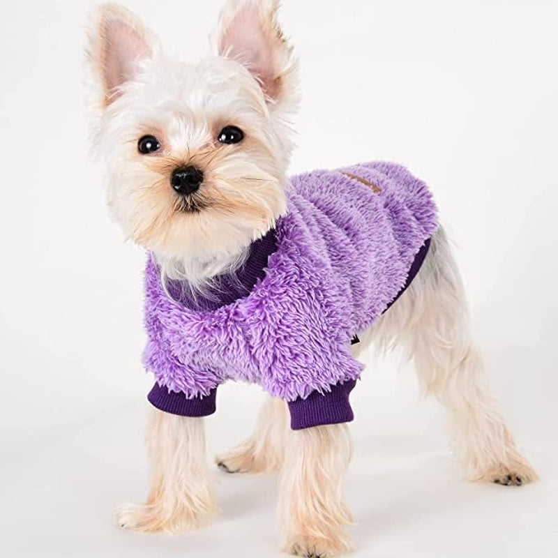 Dog Sweaters for Small Dogs, Fleece Dog Hoodie Clothes, Winter Cute Warm Plaid Leopard Puppy Chihuahua Sweater, Pet Doggie Sweatshirt for Yorkie Teacup, Cat Apparel (Small) Animals & Pet Supplies > Pet Supplies > Dog Supplies > Dog Apparel Sebaoyu purple X-Small 