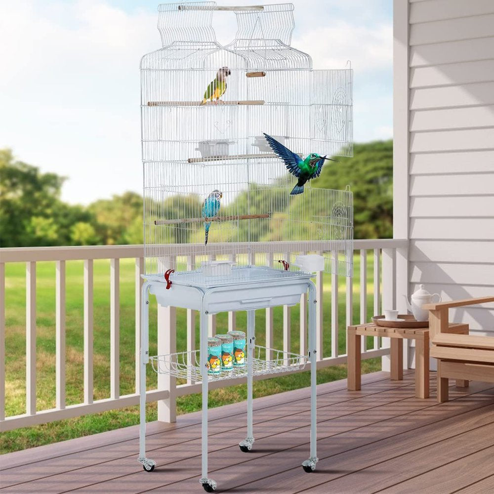 Dkeli Bird Cage with Stand Parrot Cages for Large Birds Parakeet Cage with Play Top & Rolling Stand for Medium Canaries, Lovebirds, Cockatiels, Parrots Animals & Pet Supplies > Pet Supplies > Bird Supplies > Bird Cages & Stands Dkeli White  