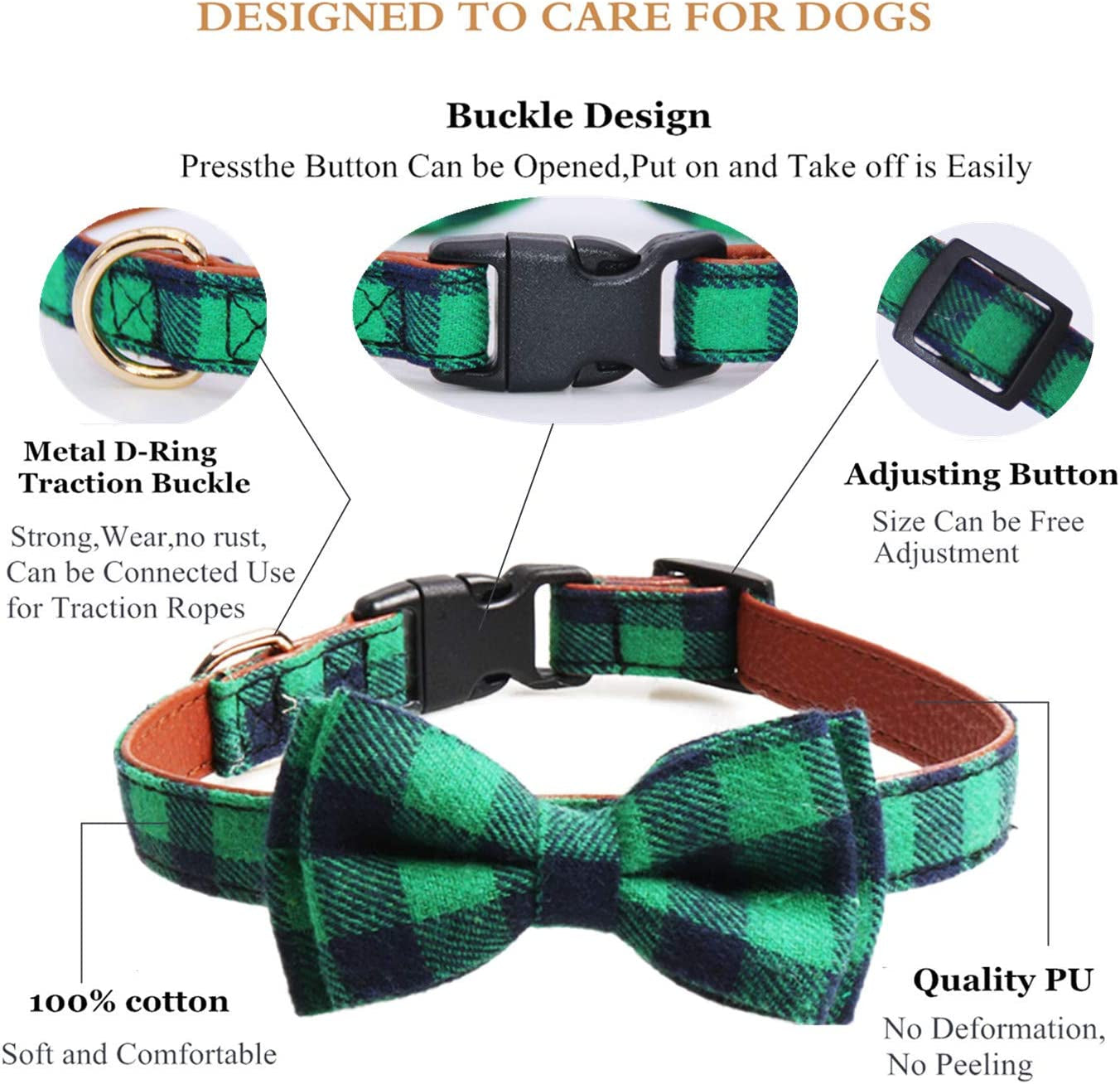 LYSA Dog and Cat Collars ,Detachable Adjustable Bow Tie Collar, British Style Plaid Bowtie--Quality PU Leather and Durable Polyester--Plastic Buckle Light (M, Greenplaid) Animals & Pet Supplies > Pet Supplies > Dog Supplies > Dog Apparel LYSA   