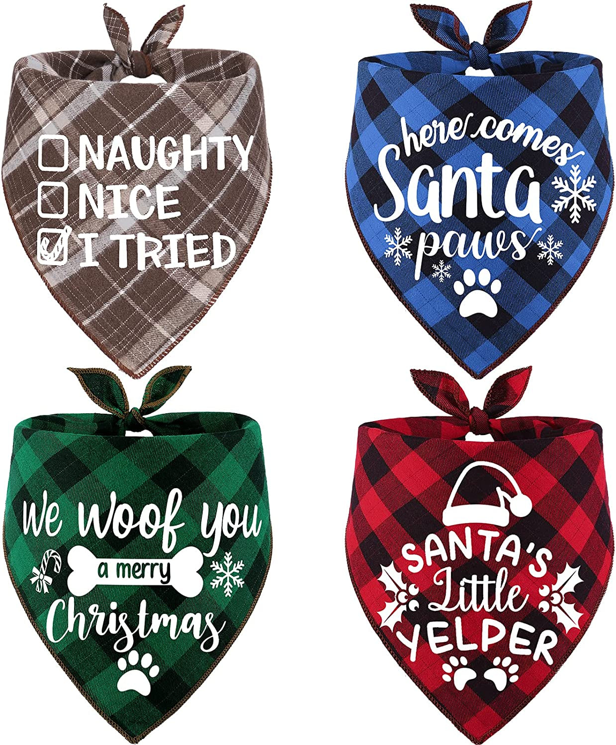 4 Pack Merry Christmas Xmas Dog Bandanas - Triangle Fall Christmas Xmas Dog Bandana Classic Plaid Pet Scarf Bibs Kerchief Gift Set Pet Holiday Accessories Decoration for Small to Large Puppy Dogs Cats Animals & Pet Supplies > Pet Supplies > Dog Supplies > Dog Apparel Remifa   