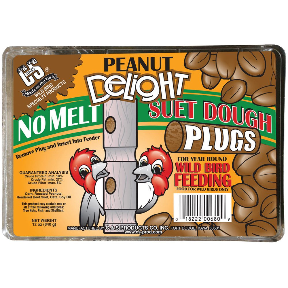 C&S Peanut Delight No-Melt Suet Dough Plugs, 12 Oz, Wild Bird Food Animals & Pet Supplies > Pet Supplies > Bird Supplies > Bird Food Central Garden and Pet   