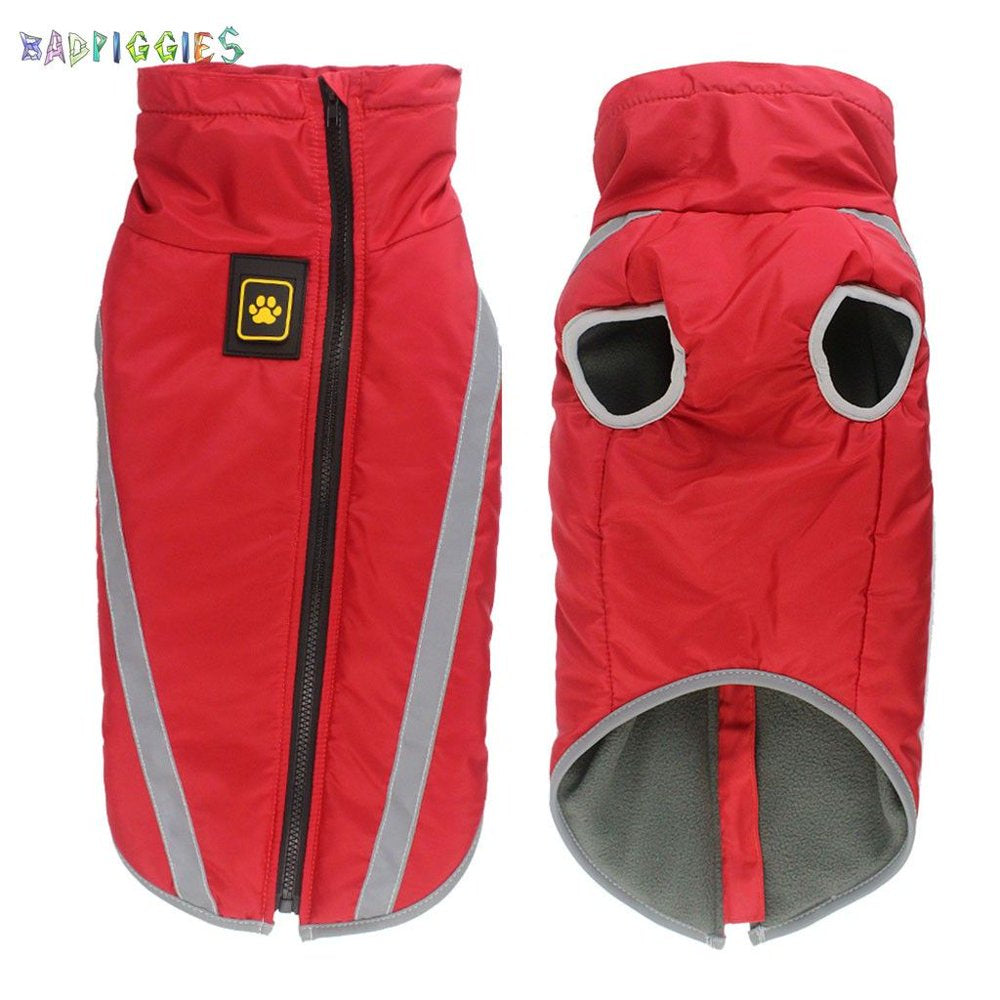 Badpiggies Reflective Dog Coat Winter Jacket, Waterproof Warm Pet Vest Snowsuit Windproof Outdoor Apparel for Medium Large Dogs Walking (XL, Red) Animals & Pet Supplies > Pet Supplies > Dog Supplies > Dog Apparel BadPiggies   
