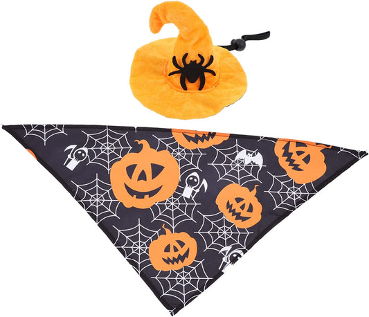 BCOATH 1 Set Large Medium Print Towel Adjustable Scarf Halloween Pet Decoration Scary Pets and Puppy Ornament Party Kit for Cats Witch Cat Bib Bandana Funny Triangle with Hat Dog Pumpkin Animals & Pet Supplies > Pet Supplies > Dog Supplies > Dog Apparel BCOATH Black 62X42X42CM 