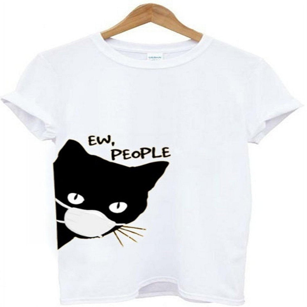 NGMQ Summer Cat Print Women Stylish T-Shirt Animals & Pet Supplies > Pet Supplies > Cat Supplies > Cat Apparel NGMQ White XL 