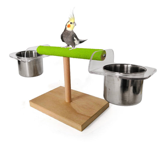 Pet Enjoy Bird Play Stands with Feeder Cups Dishes,Tabletop T Parrot Perch Shelf,Wood Playstand Portable Training Playground,Bird Cage Accessories