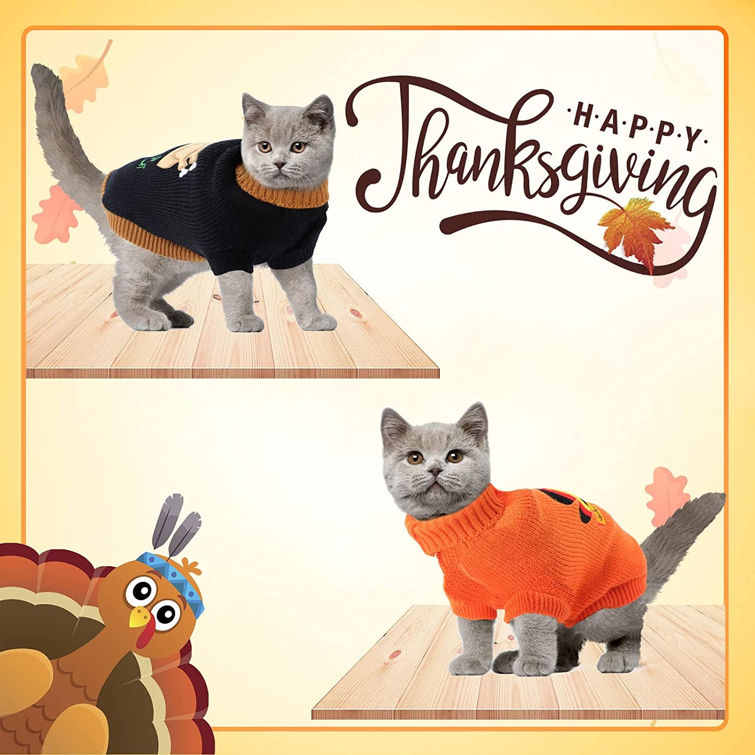 HUMLANJ 2 Packs Knitted Cat Sweater Thanksgiving Turtleneck Turkey Sweater Pet Cat Sweaters for Cats Warm Pullover Small Dog Puppy Knitwear Animals & Pet Supplies > Pet Supplies > Dog Supplies > Dog Apparel HUMLANJ   