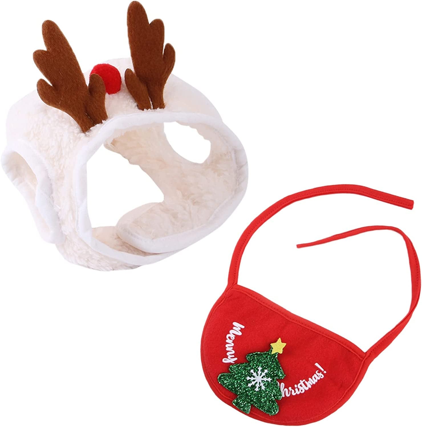 Dog Bandanas Suitable for Dog Bandana Boy & Girl 1 Set Pet Christmas Scarf Hat Dogs Cats Christmas Tree Antlers Hats Scarf Set Christmas Dressing Adorable Puppy Wedding & Valentine’S Day (Green, L) Animals & Pet Supplies > Pet Supplies > Dog Supplies > Dog Apparel Generic Green Medium 