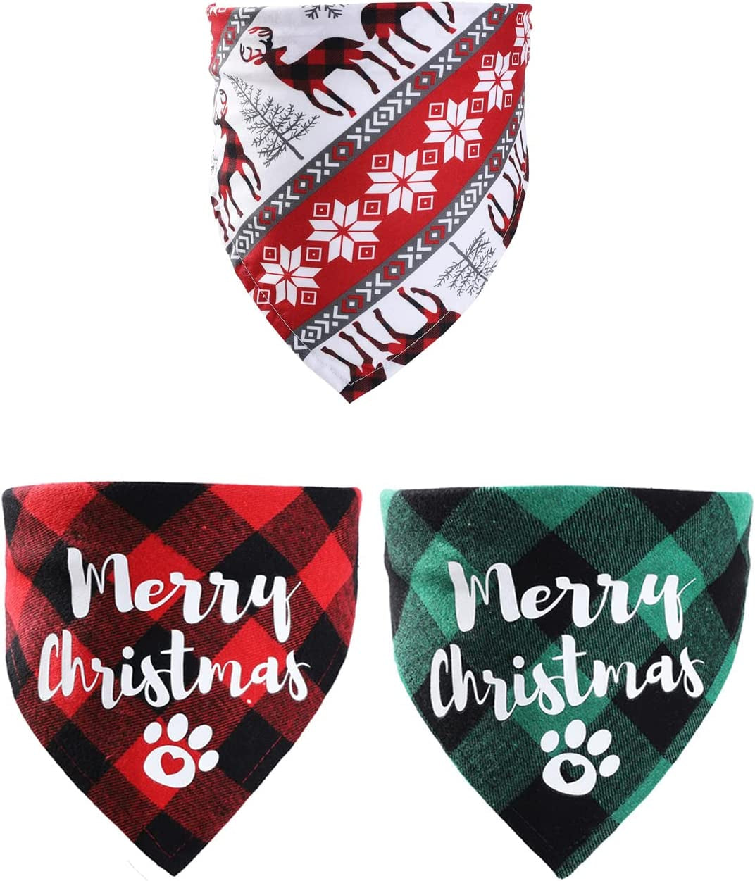 BECHANMIG Christmas Dog Bandanas 3 PCS, Pet Plaid Scarf Classic Triangle Bibs, Washable Pet Neckerchief for Xmas Party Supplies, Christmas Scarf for Small Medium Large Dogs, B Middle Animals & Pet Supplies > Pet Supplies > Dog Supplies > Dog Apparel BECHANMIG A L 