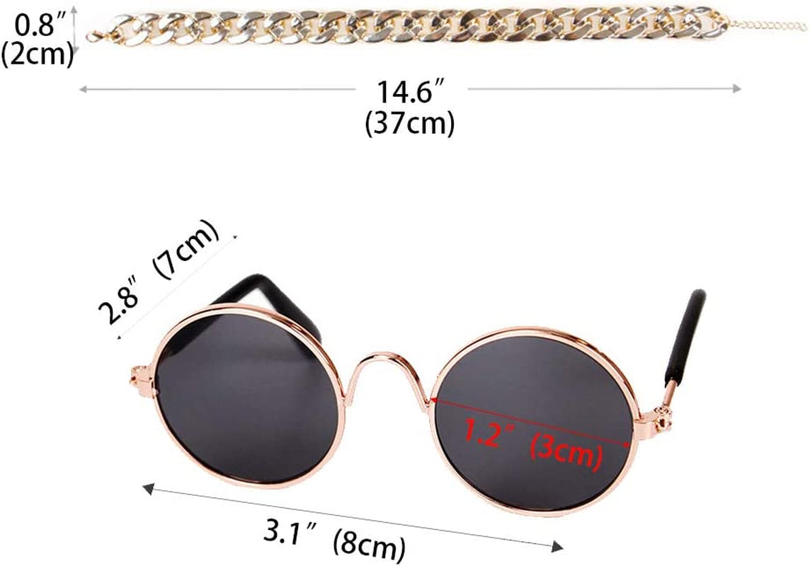 Secaden Funny Pet Classic Retro Circular Sunglasses and Gold Color Chain Necklace for Cats Small Dogs Animals & Pet Supplies > Pet Supplies > Dog Supplies > Dog Apparel Secaden   